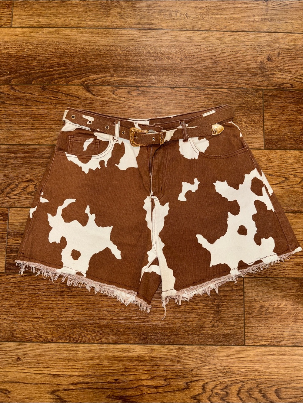 Brown Cow Print Shorts